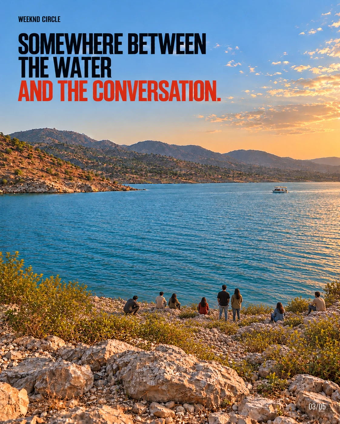 Khanpur lakeside escape campaign, friends looking over the water